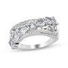 Thumbnail Image 1 of 4.0mm Aquamarine and White Zircon Border with Scroll Seven Stone Crossover Ring in Sterling Silver