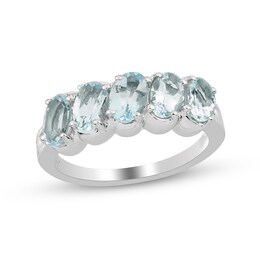 Oval Aquamarine Slant Five Stone Ring in Sterling Silver