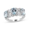 Thumbnail Image 1 of Oval Aquamarine and White Zircon Butterfly Trio Ring in Sterling Silver