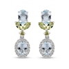 Oval Aquamarine, Peridot and White Zircon Frame Floral Double Drop Earrings in Sterling Silver