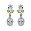 Thumbnail Image 1 of Oval Aquamarine, Peridot and White Zircon Frame Floral Double Drop Earrings in Sterling Silver
