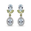 Thumbnail Image 0 of Oval Aquamarine, Peridot and White Zircon Frame Floral Double Drop Earrings in Sterling Silver