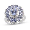 Thumbnail Image 1 of Oval Tanzanite and White Zircon Double Frame Flower Ring in Sterling Silver