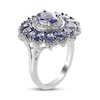 Thumbnail Image 2 of Oval Tanzanite and White Zircon Double Frame Flower Ring in Sterling Silver