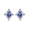 Oval Tanzanite and White Zircon Frame Vintage-Style Compass Stud Earrings in Sterling Silver