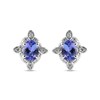 Oval Tanzanite and White Zircon Frame Vintage-Style Compass Stud Earrings in Sterling Silver