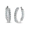 Thumbnail Image 1 of Oval Aquamarine Slant Inside-Out Hoop Earrings in Sterling Silver