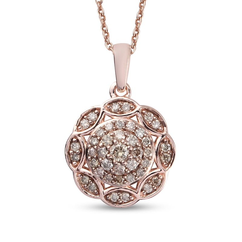 Main Image 1 of 1/2 CT. T.W. Multi-Diamond Marquise Pattern Frame Flower Pendant in Sterling Silver with 18K Rose Gold Plate