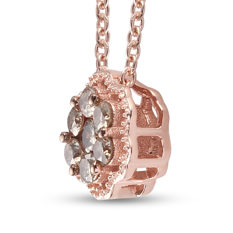 Main Image 2 of 1/3 CT. T.W. Champagne Diamond Beaded Frame Flower Pendant in Sterling Silver with 18K Rose Gold Plate – 20"