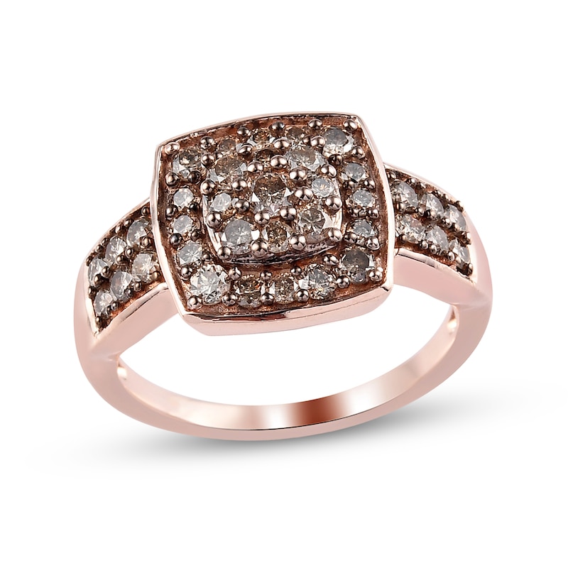 Main Image 1 of 1 CT. T.W. Champagne Multi-Diamond Cushion Frame Double Row Ring in Sterling Silver with 18K Rose Gold Plate