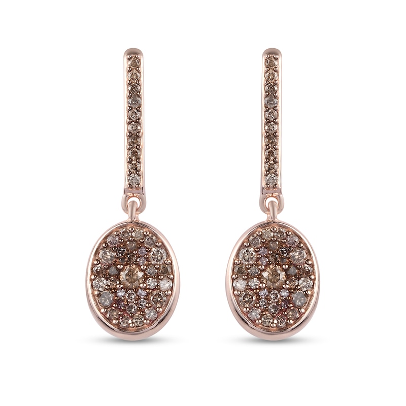 Main Image 1 of 1-1/6 CT. T.W. Champagne Multi-Diamond Oval Drop Earrings in Sterling Silver with 18K Rose Gold Plate