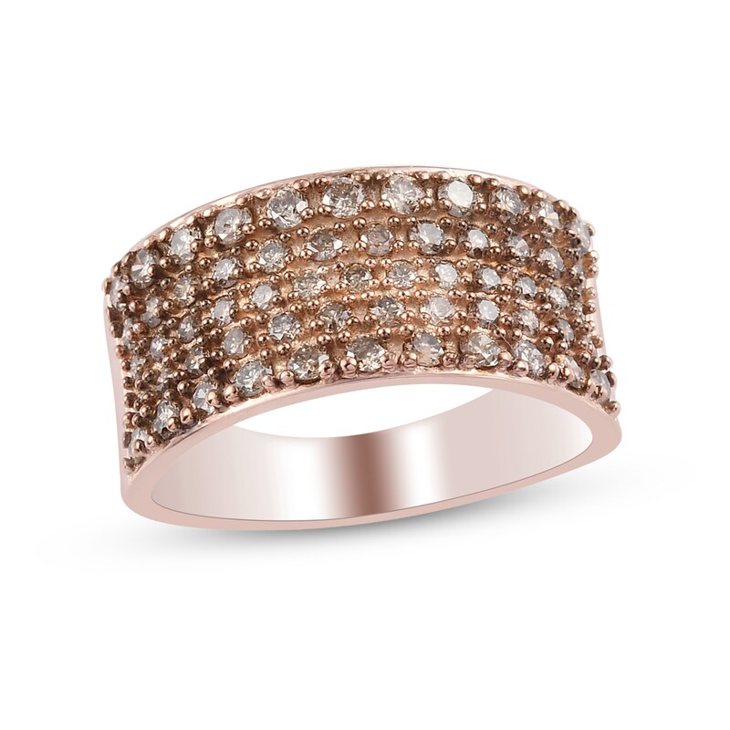 Main Image 1 of 1 CT. T.W. Champagne Diamond Concave Multi-Row Band in Sterling Silver with 18K Rose Gold Plate