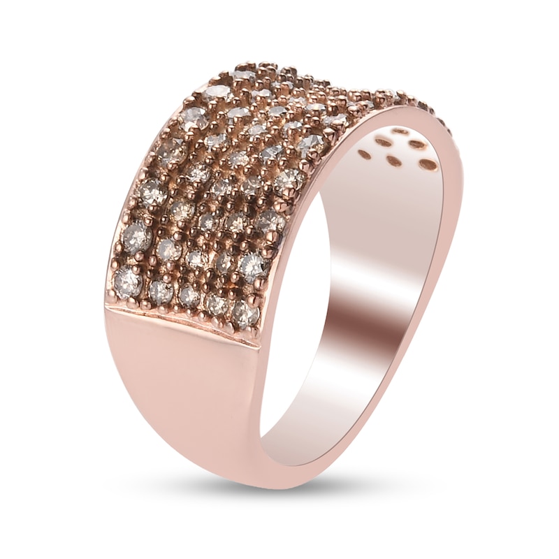 Main Image 2 of 1 CT. T.W. Champagne Diamond Concave Multi-Row Band in Sterling Silver with 18K Rose Gold Plate