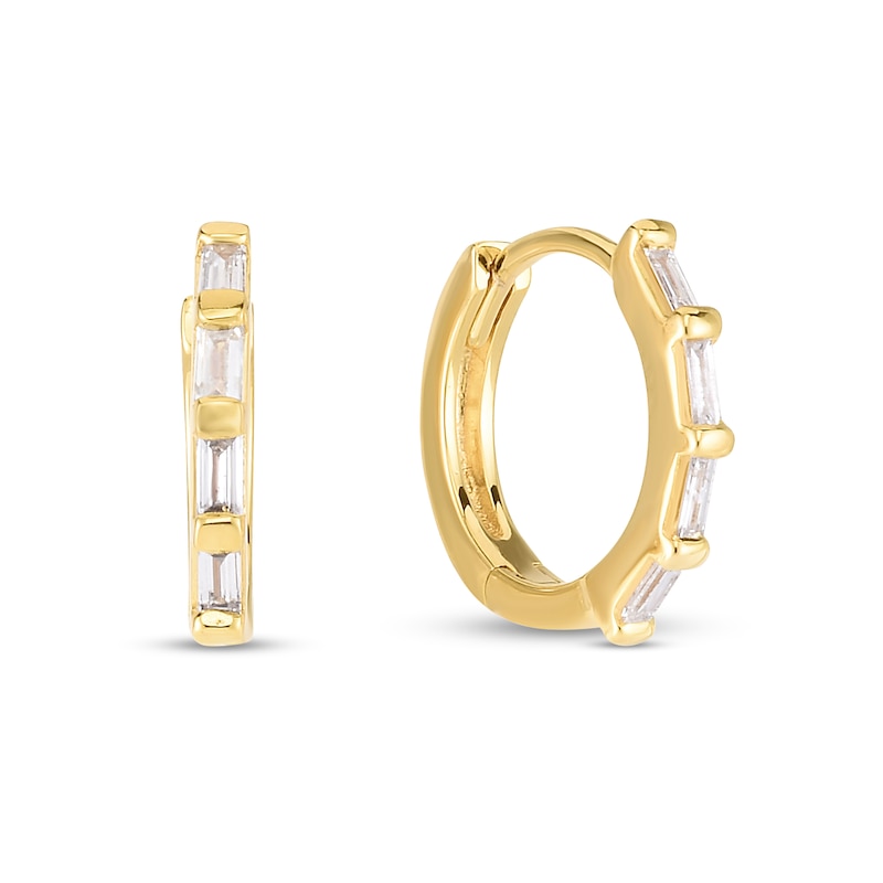 Main Image 1 of 1/6 CT. T.W. Baguette Diamond Hoop Earrings in Sterling Silver with 14K Gold Plate