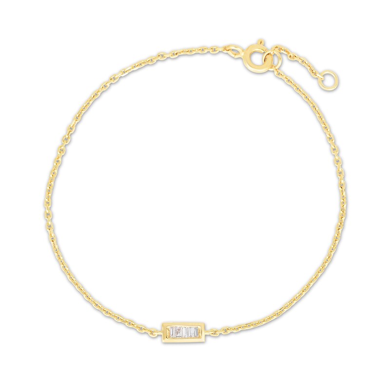 1/20 CT. T.W. Baguette Diamond Five Stone Bar Bracelet in Sterling Silver with 14K Gold Plate – 6.75"
