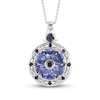 Thumbnail Image 1 of Trillion-Cut Tanzanite and Iolite Cut-Out Leaf Frame Floral Medallion Pendant in Sterling Silver - 20"