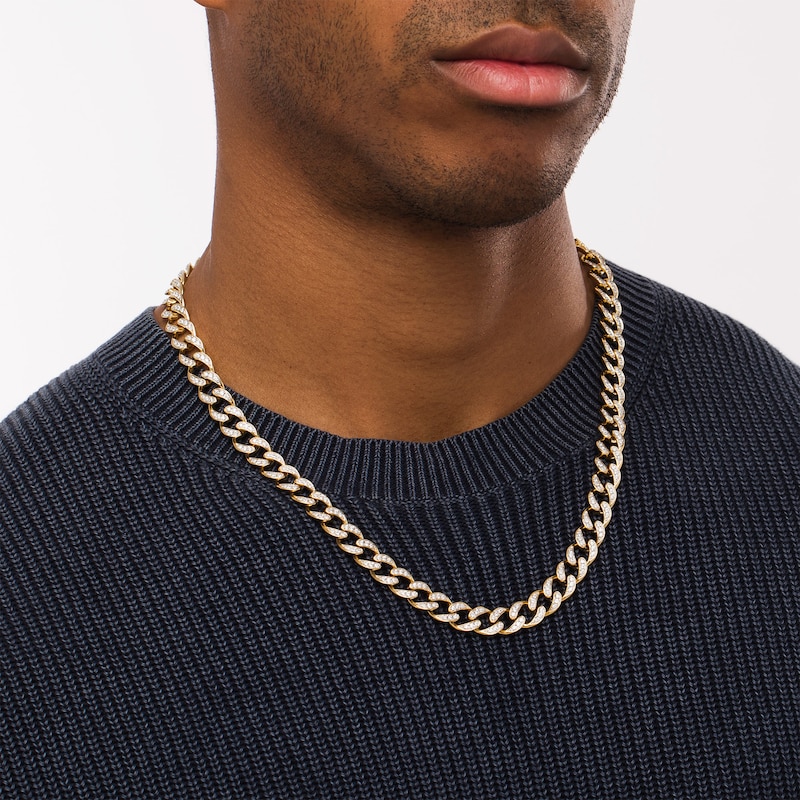 Main Image 2 of Men's 7 CT. T.W. Diamond Curb Chain Necklace in 10K Gold - 22"