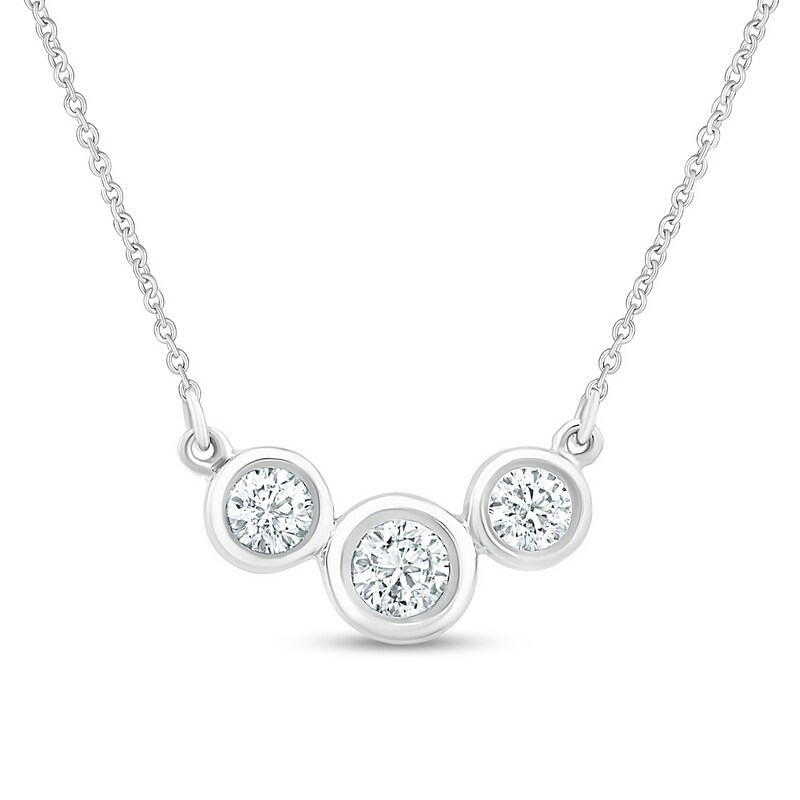 1/4 CT. T.W. Diamond Three Stone Necklace in 10K White Gold - 17.5"