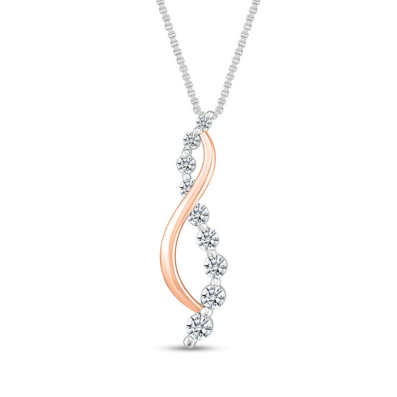 Main Image 1 of 3/8 CT. T.W. Journey Diamond Twist Pendant in 10K Two-Tone Gold
