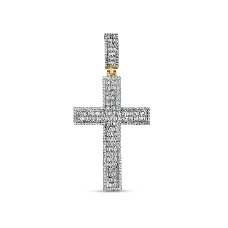 Men's 1-3/4 CT. T.W. Baguette and Round Diamond Cross Necklace Charm in 10K Gold