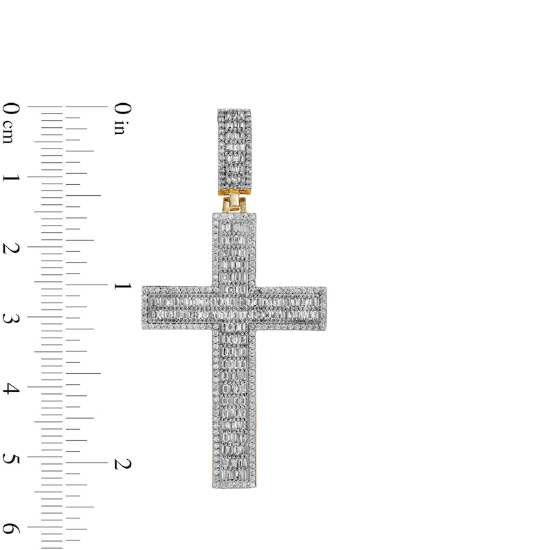 Main Image 2 of Men's 1-3/4 CT. T.W. Baguette and Round Diamond Cross Necklace Charm in 10K Gold