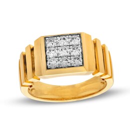 Men's 3/4 CT. T.W. Composite Square Diamond Comfort-Fit Divot Shank Ring in 10K Gold