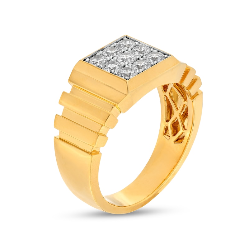 Men's 3/4 CT. T.W. Composite Square Diamond Comfort-Fit Divot Shank Ring in 10K Gold