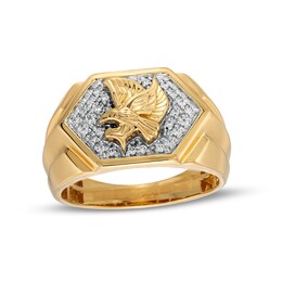 Men's 1/6 CT. T.W. Hexagon Composite Diamond Flying Eagle Overlay Ring in 10K Gold