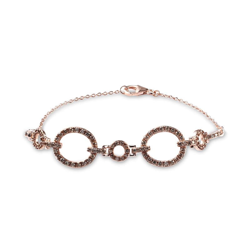 Main Image 1 of 1-5/8 CT. T.W. Champagne Diamond Large and Small Circles Bracelet in Sterling Silver with 18K Rose Gold Plate – 7.25"
