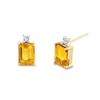 Thumbnail Image 0 of Emerald-Cut Citrine and 1/10 CT. T.W. Diamond Stud Earrings in 14K Gold