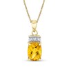 Thumbnail Image 0 of Cushion-Cut Citrine and 1/20 CT. T.W. Diamond Tri-Top Drop Pendant in 14K Gold