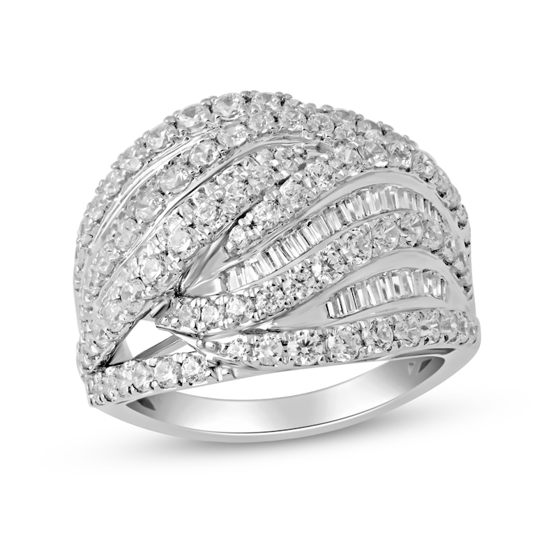 2 CT. T.W. Baguette and Round Diamond Multi-Row Anniversary Band in 10K White Gold