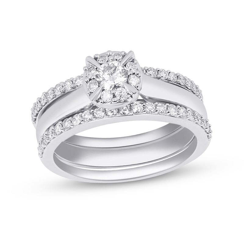 1 CT. T.W. Diamond Frame Three Piece Bridal Set in 10K White Gold