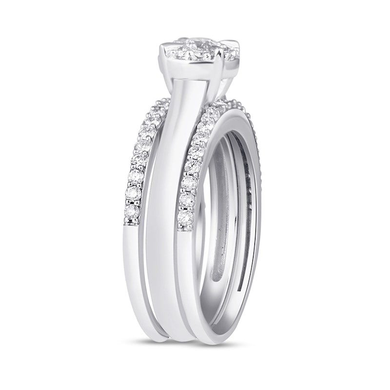 1 CT. T.W. Diamond Frame Three Piece Bridal Set in 10K White Gold