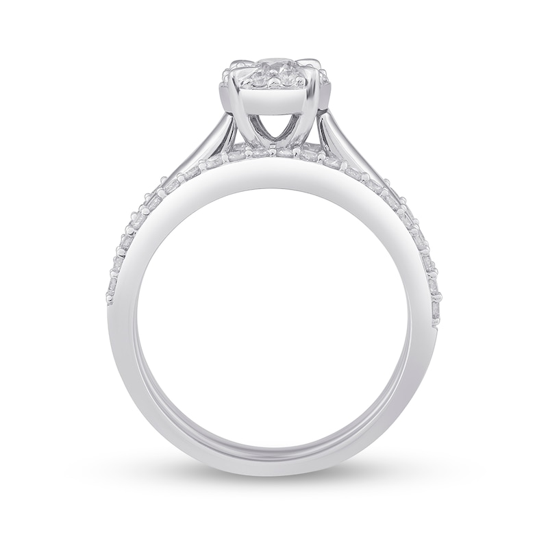 1 CT. T.W. Diamond Frame Three Piece Bridal Set in 10K White Gold
