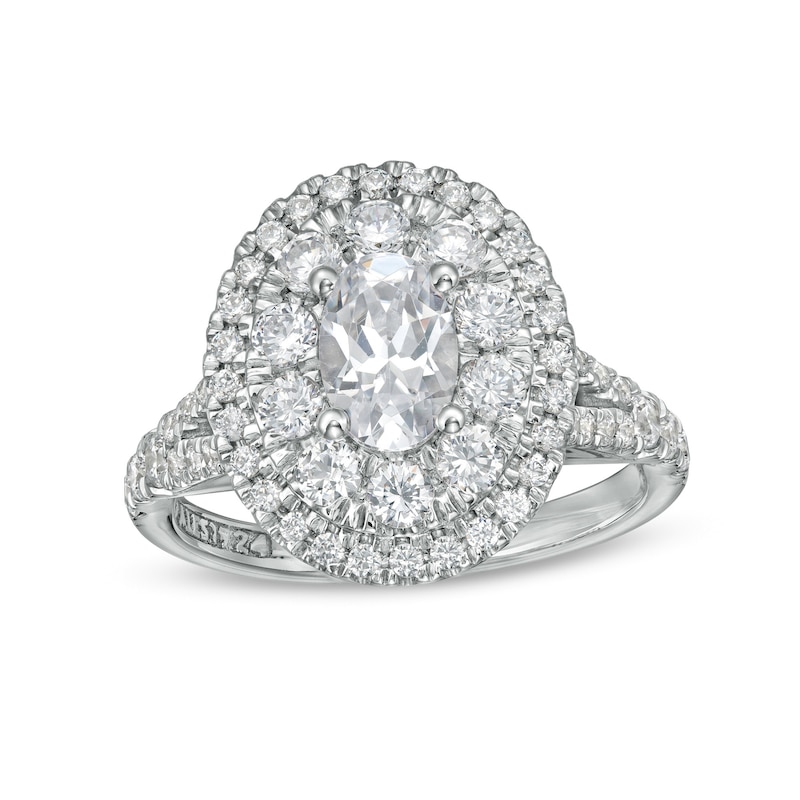 Main Image 1 of Zales Private Collection 2 CT. T.W. Certified Oval Diamond Split Shank Engagement Ring in 14K White Gold (F/I1)