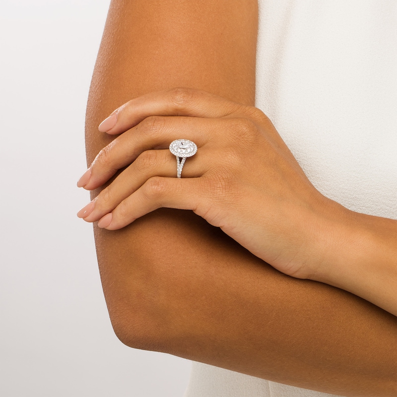 Main Image 2 of Zales Private Collection 2 CT. T.W. Certified Oval Diamond Split Shank Engagement Ring in 14K White Gold (F/I1)