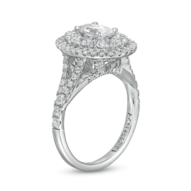 Main Image 3 of Zales Private Collection 2 CT. T.W. Certified Oval Diamond Split Shank Engagement Ring in 14K White Gold (F/I1)