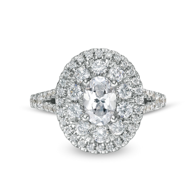 Main Image 4 of Zales Private Collection 2 CT. T.W. Certified Oval Diamond Split Shank Engagement Ring in 14K White Gold (F/I1)