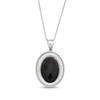 Thumbnail Image 1 of Oval Black Onyx Diamond-Cut Zig-Zag Frame with Rope Border Pendant in Sterling Silver