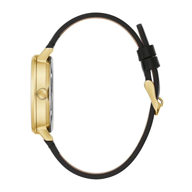 Main Image 2 of Men's Caravelle by Bulova Automatic Gold-Tone Strap Watch with Black Skeleton Dial (Model: 44A121)