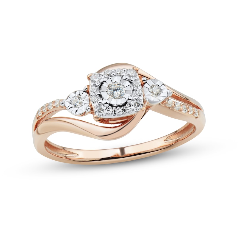 Main Image 1 of 1/8 CT. T.W. Diamond Cushion-Shaped Frame Bypass Engagement Ring in Sterling Silver with 14K Rose Gold Plate