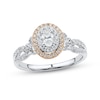 Thumbnail Image 1 of 5/8 CT. T.W. Oval Diamond Double Frame Split Shank Engagement Ring in 14K Two-Tone Gold