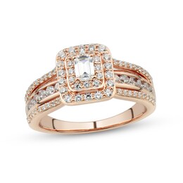 1 CT. T.W. Emerald-Cut Diamond Double Frame Triple Row Engagement Ring in 14K Rose Gold