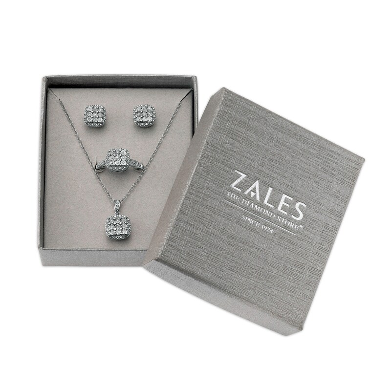 1/3 CT. T.W. Composite CushionShaped Diamond ThreePiece Set in