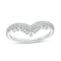 1/5 CT. T.W. Baguette and Round Diamond Vintage-Style Contour Anniversary Band in 14K White Gold
