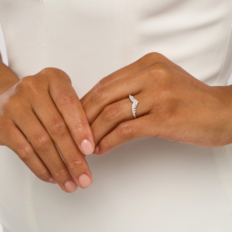 Main Image 2 of 1/5 CT. T.W. Baguette and Round Diamond Vintage-Style Contour Anniversary Band in 14K White Gold