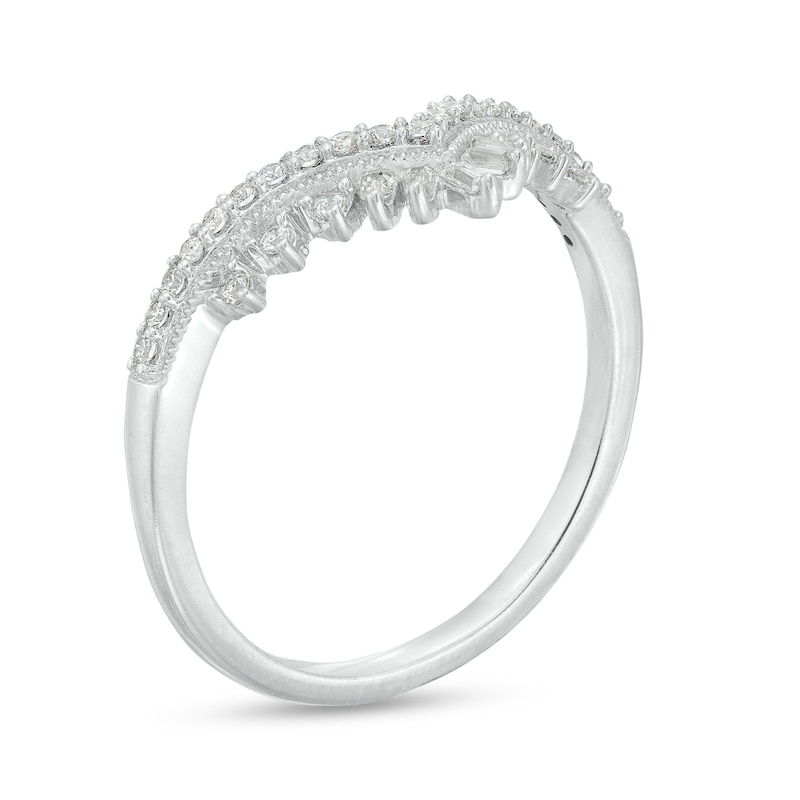 1/5 CT. T.W. Baguette and Round Diamond Vintage-Style Contour Anniversary Band in 14K White Gold