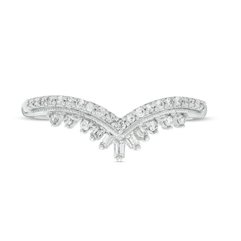 1/5 CT. T.W. Baguette and Round Diamond Vintage-Style Contour Anniversary Band in 14K White Gold