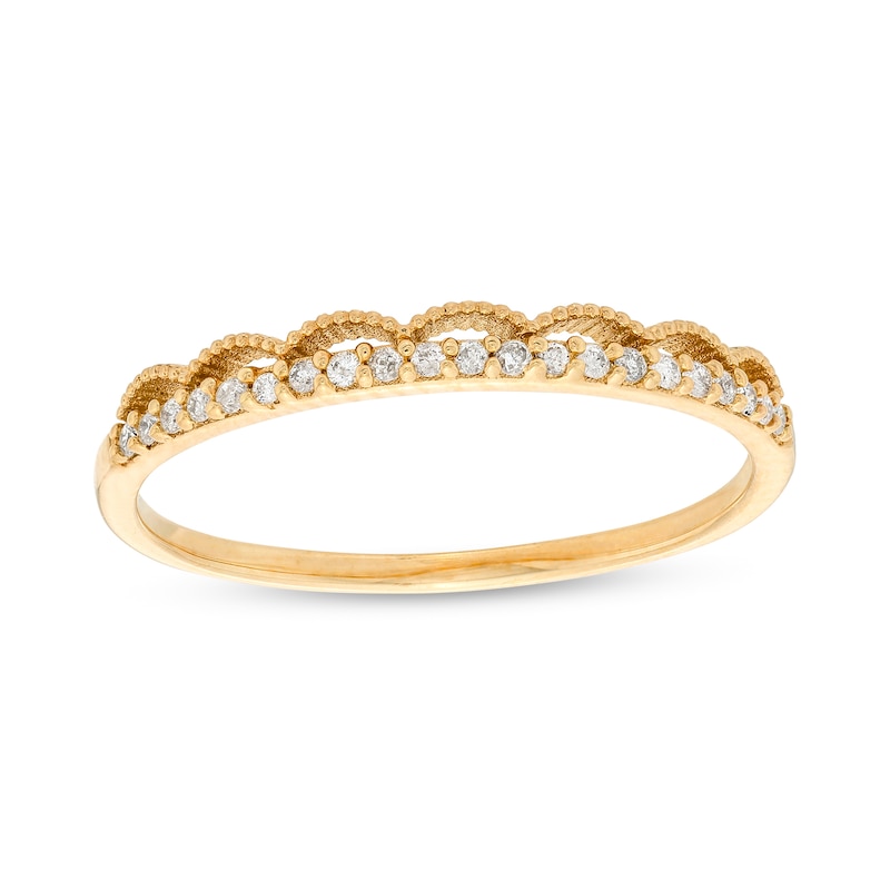 Main Image 1 of 1/10 CT. T.W. Diamond Vintage-Style Scallop Edge Stackable Anniversary Band in 10K Gold